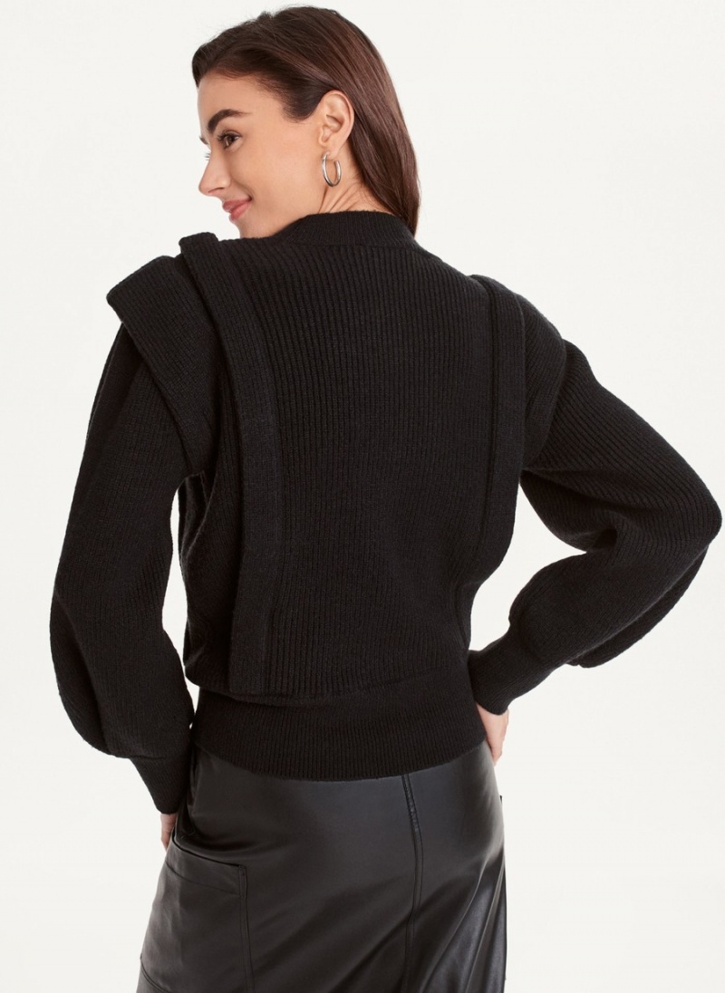 Women's Dkny Long Sleeve Flange Crew Neck Sweaters Black | W4736201