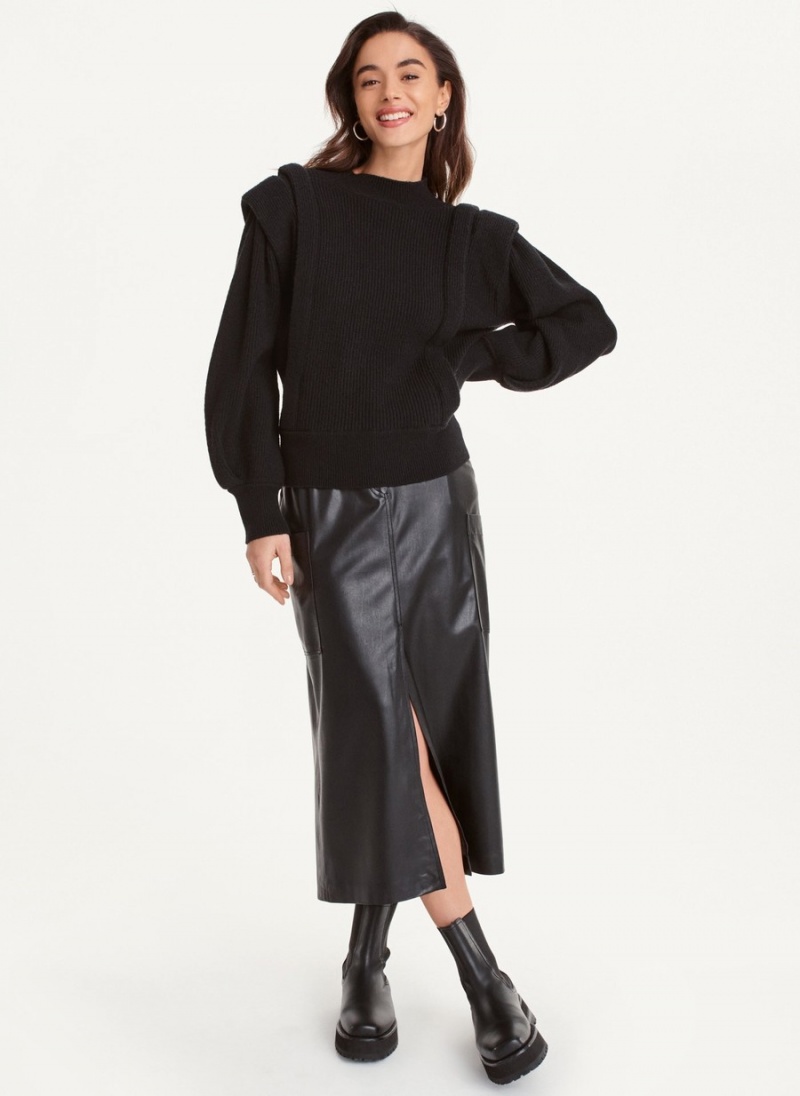 Women's Dkny Long Sleeve Flange Crew Neck Sweaters Black | W4736201