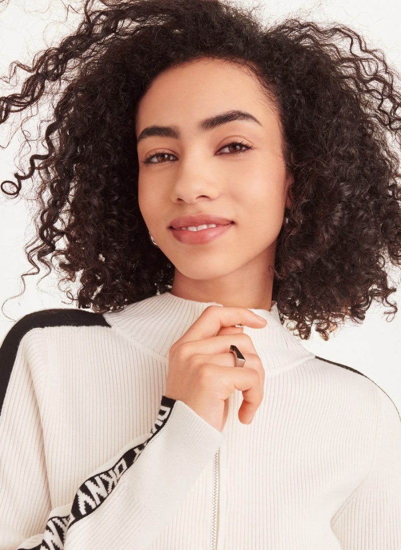 Women's Dkny Long Sleeve Half Zip Logo Tape Sweaters White | Q7213165