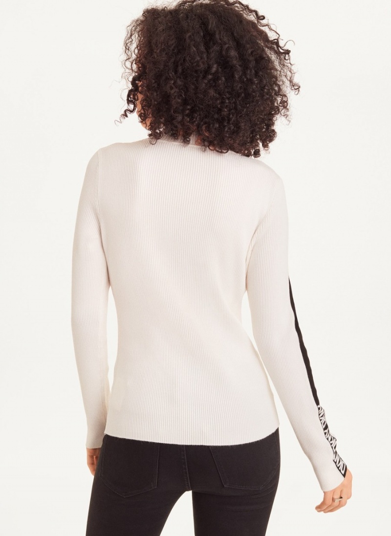 Women's Dkny Long Sleeve Half Zip Logo Tape Sweaters White | Q7213165