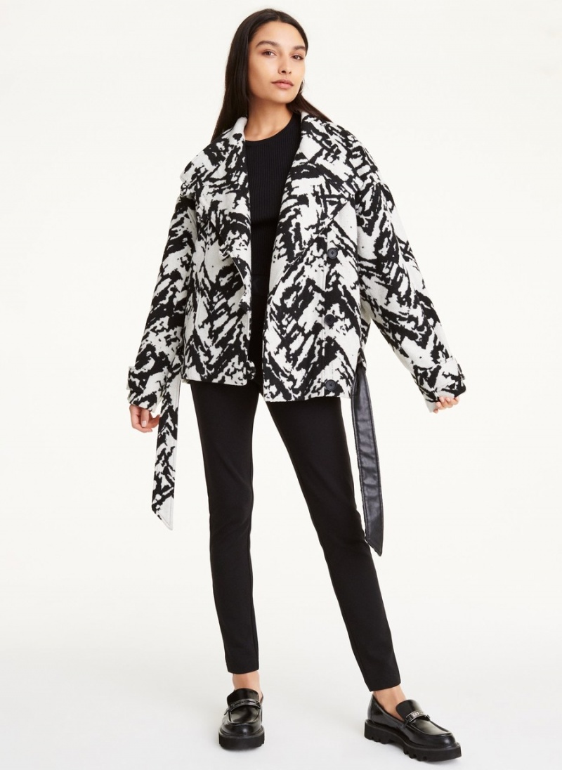 Women's Dkny Long Sleeve Jacquard Coats Black | I9442567