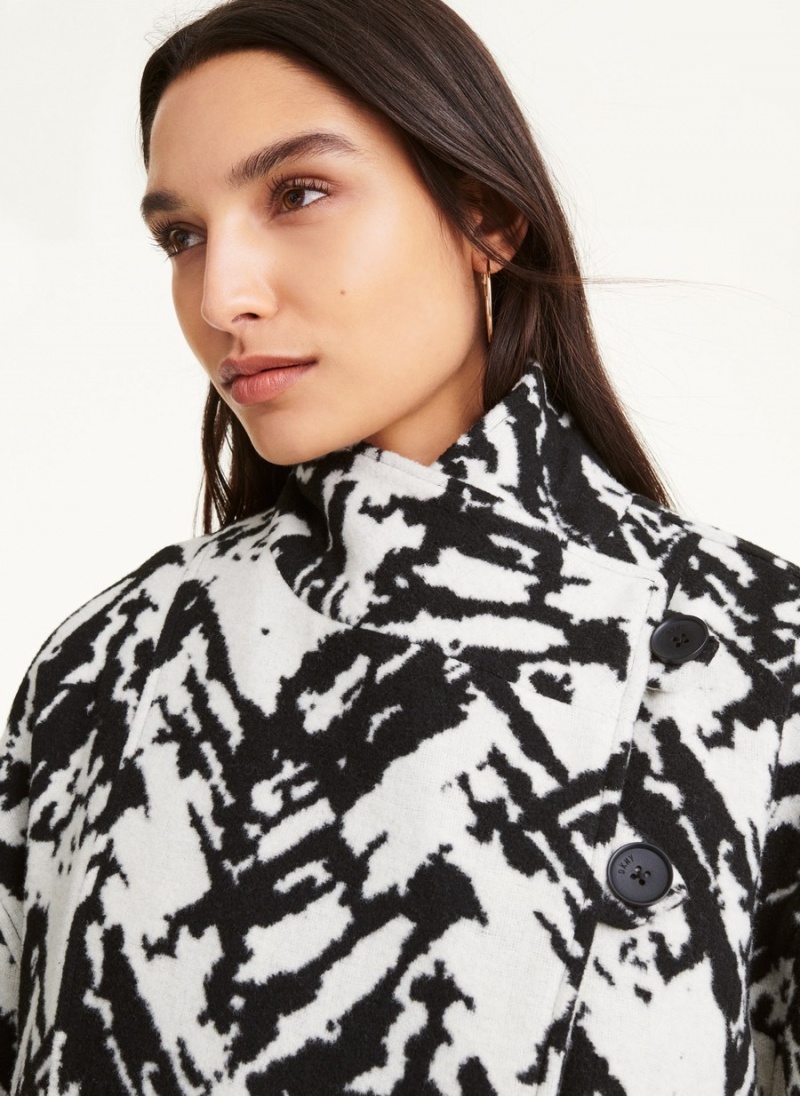 Women's Dkny Long Sleeve Jacquard Coats Black | I9442567