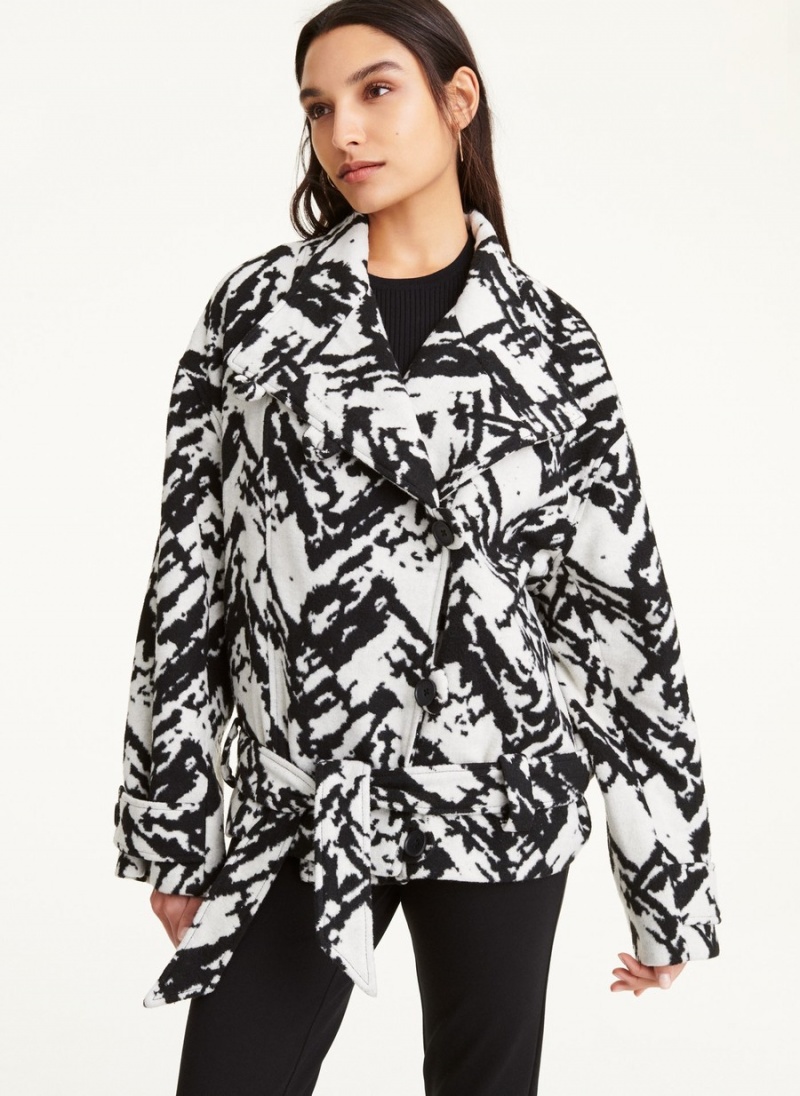 Women\'s Dkny Long Sleeve Jacquard Coats Black | I9442567