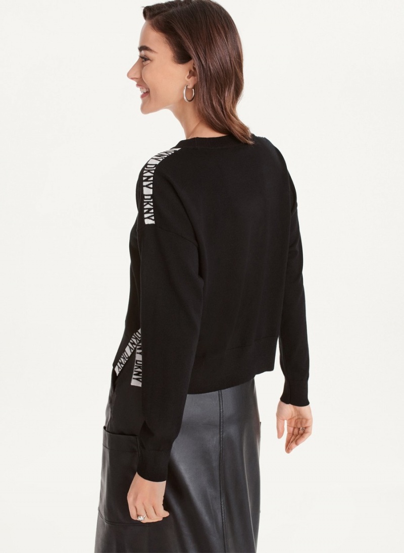 Women's Dkny Long Sleeve Logo Tape Sweaters Black | P5510504