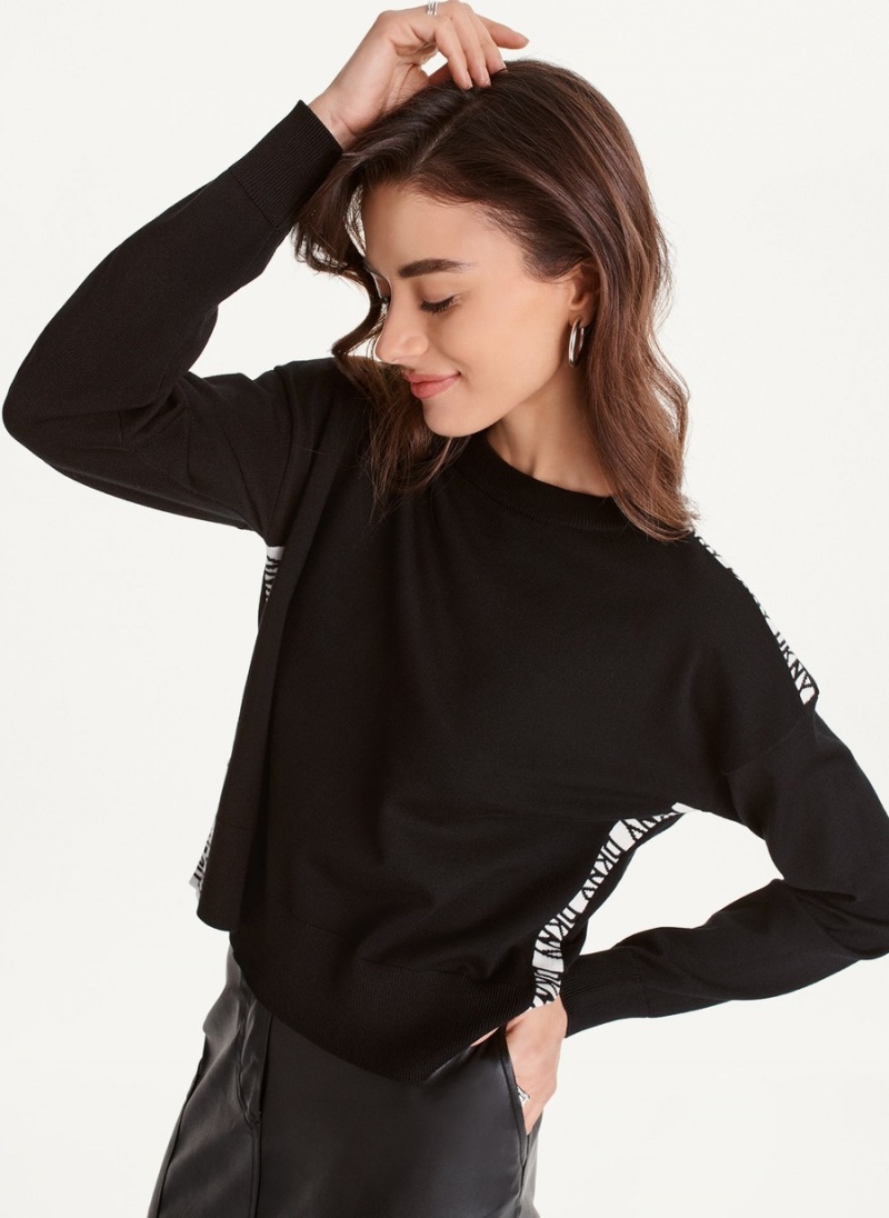 Women's Dkny Long Sleeve Logo Tape Sweaters Black | P5510504