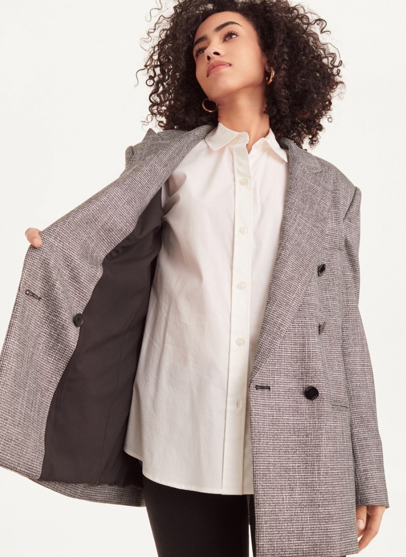 Women's Dkny Long Sleeve Metallic Houndstooth Blazer Grey | F4425004