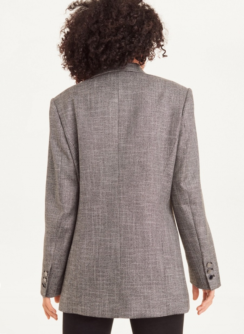 Women's Dkny Long Sleeve Metallic Houndstooth Blazer Grey | F4425004