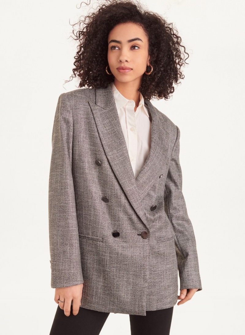 Women\'s Dkny Long Sleeve Metallic Houndstooth Blazer Grey | F4425004