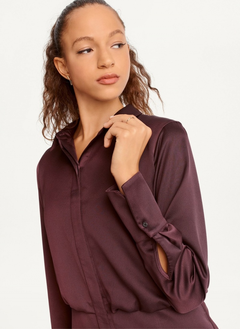 Women's Dkny Long Sleeve Mini Dress Burgundy | T8747719