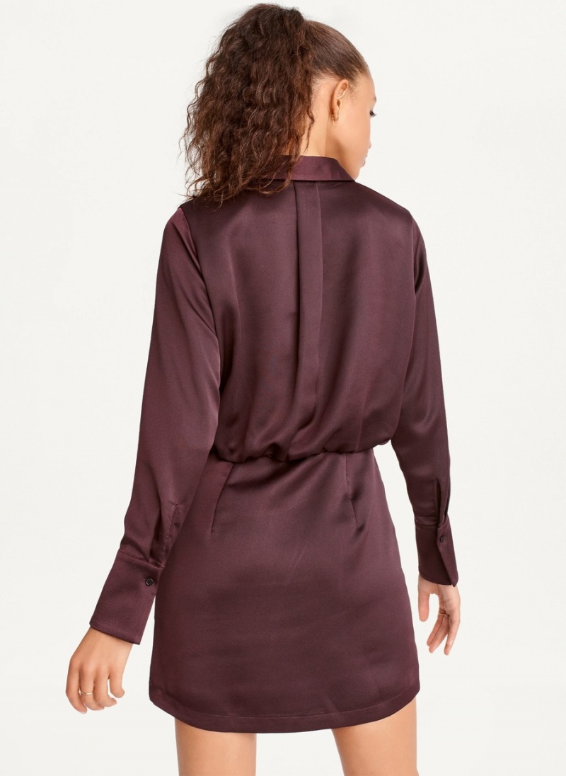 Women's Dkny Long Sleeve Mini Dress Burgundy | T8747719