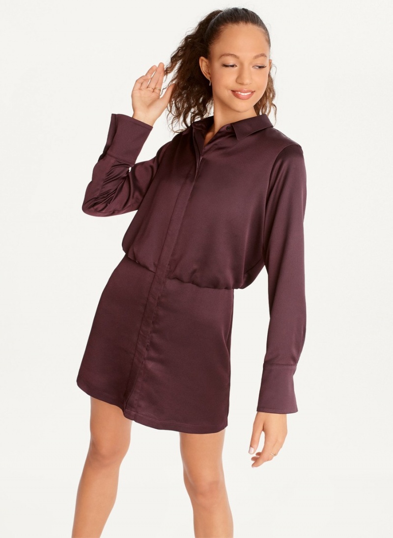 Women's Dkny Long Sleeve Mini Dress Burgundy | T8747719