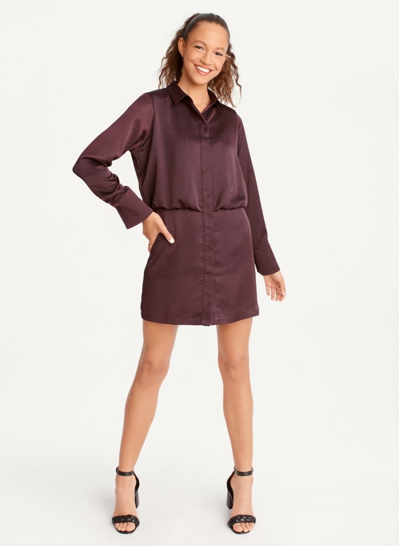 Women\'s Dkny Long Sleeve Mini Dress Burgundy | T8747719