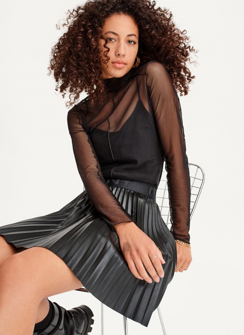 Women's Dkny Long Sleeve Mock Neck Exposed Seam Blouse Black | C0353471