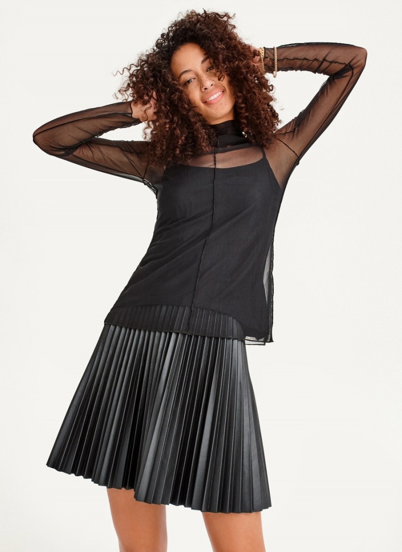 Women's Dkny Long Sleeve Mock Neck Exposed Seam Blouse Black | C0353471