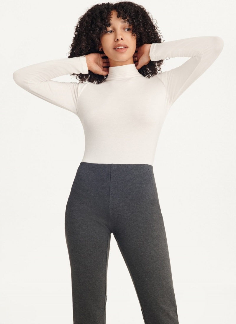 Women's Dkny Long Sleeve Mockneck Sholder Pad Bodysuit White | O0162996