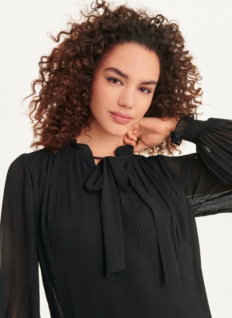Women's Dkny Long Sleeve Pleated A-Line Dress Black | S4106500