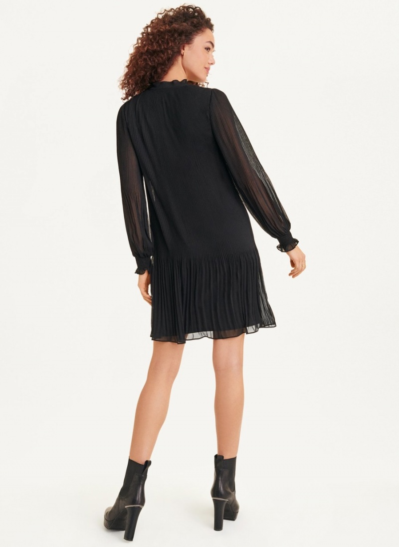 Women's Dkny Long Sleeve Pleated A-Line Dress Black | S4106500