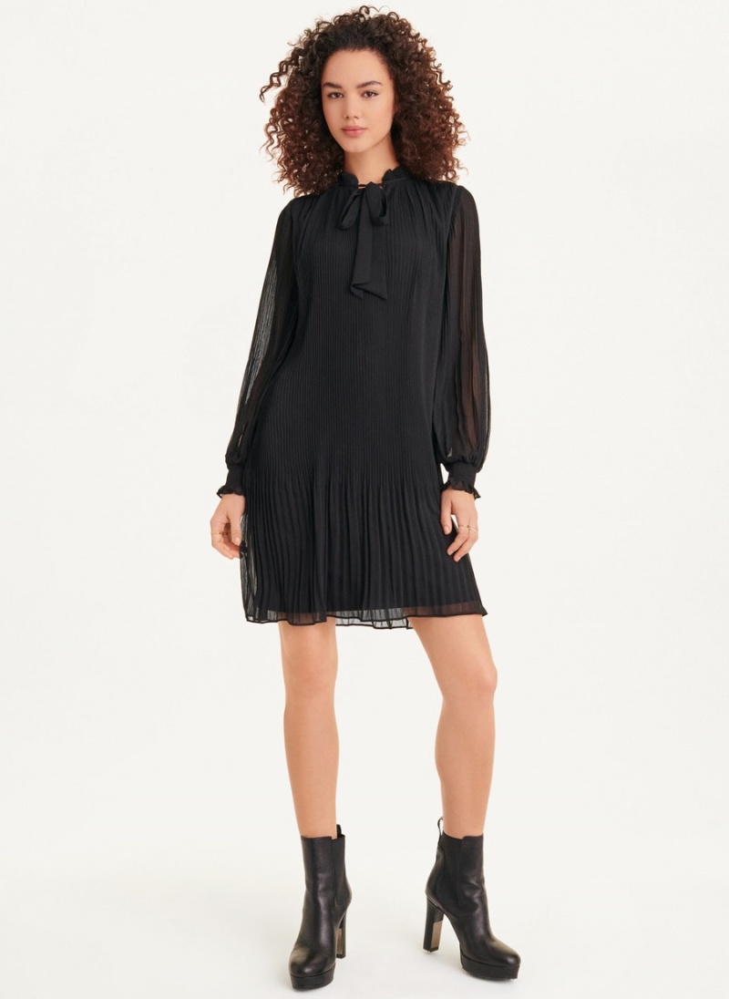 Women's Dkny Long Sleeve Pleated A-Line Dress Black | S4106500