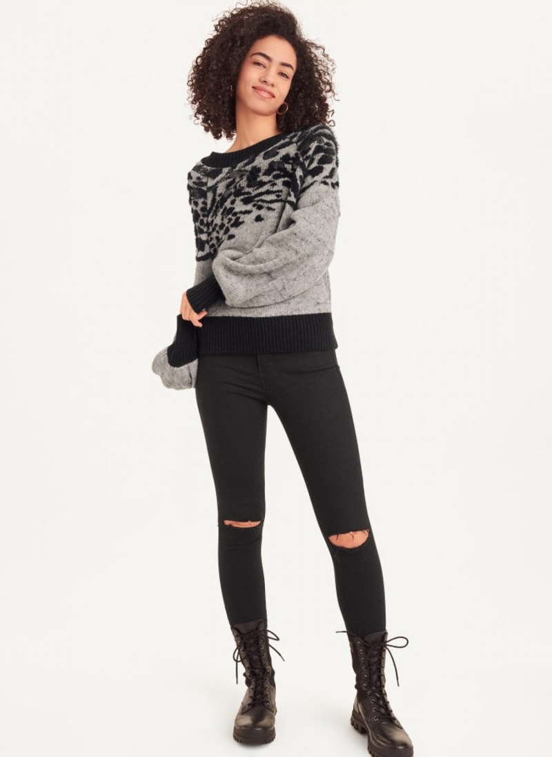 Women's Dkny Long Sleeve Puff Crew Neck With Sequin Detail Sweaters Grey | F7022134