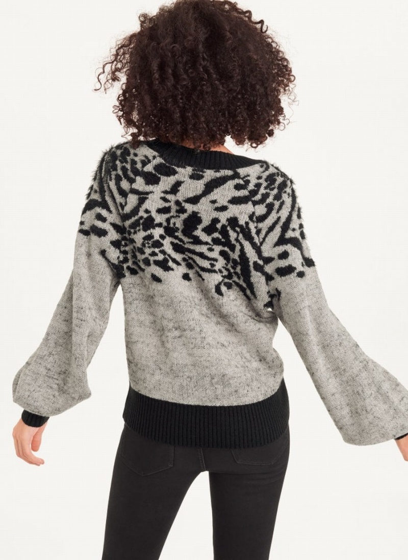 Women's Dkny Long Sleeve Puff Crew Neck With Sequin Detail Sweaters Grey | F7022134