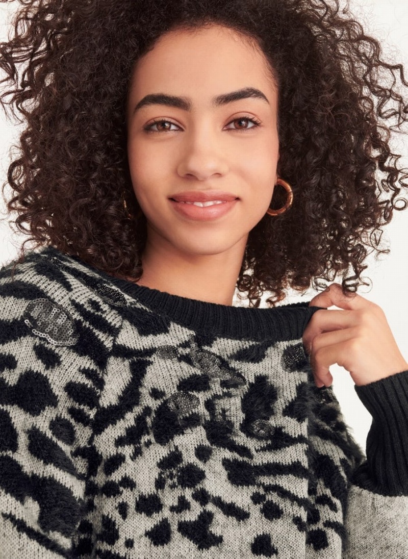 Women's Dkny Long Sleeve Puff Crew Neck With Sequin Detail Sweaters Grey | F7022134