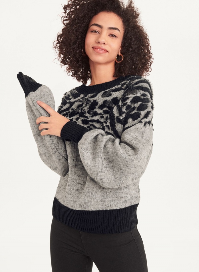 Women\'s Dkny Long Sleeve Puff Crew Neck With Sequin Detail Sweaters Grey | F7022134