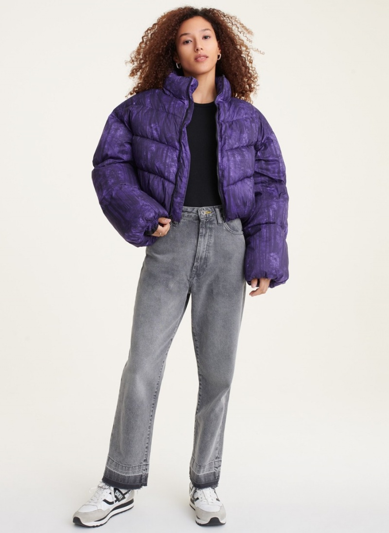 Women's Dkny Long Sleeve Puffer Jacket Purple | T1372351