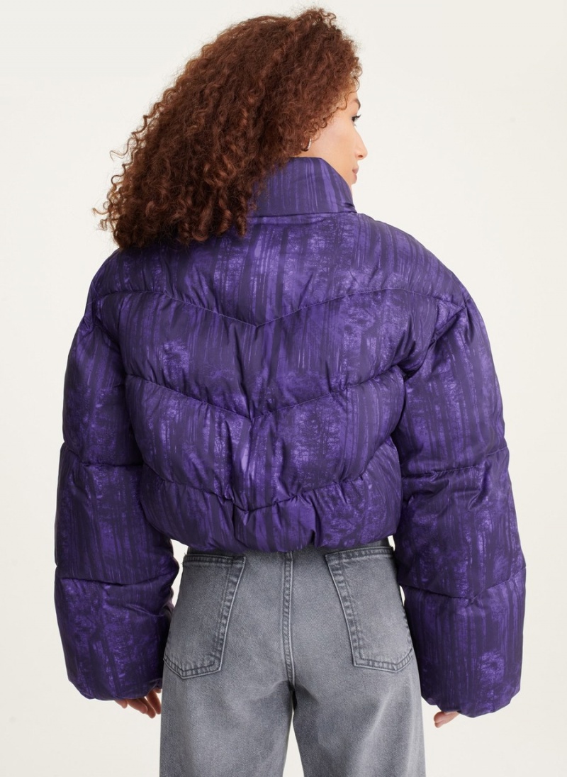 Women's Dkny Long Sleeve Puffer Jacket Purple | T1372351