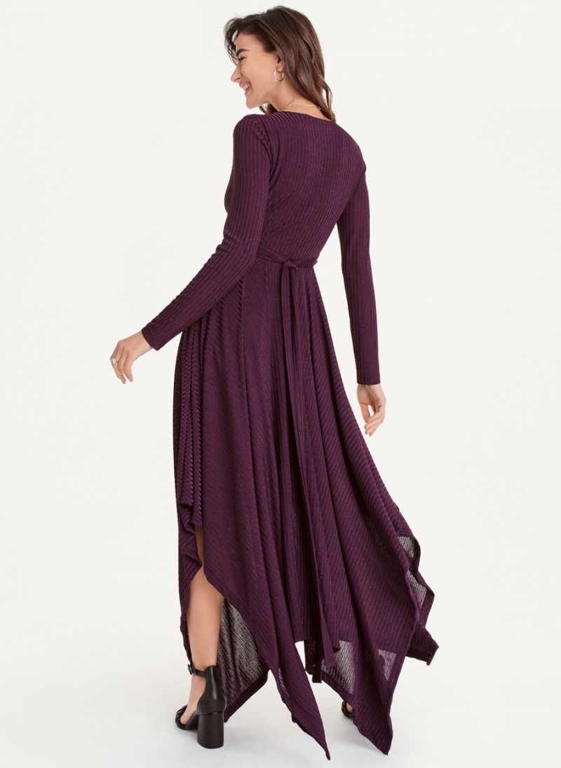 Women's Dkny Long Sleeve Rib Hacci Wrap Maxi Dress Purple | L6031601