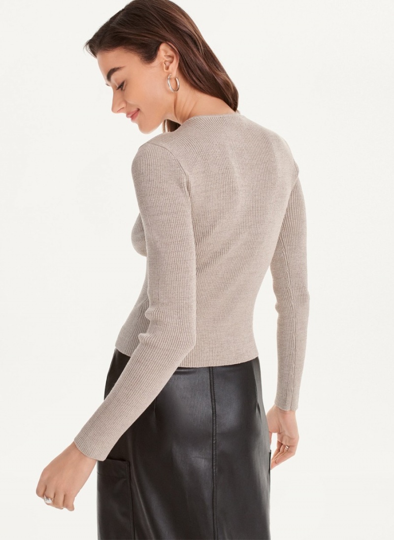 Women's Dkny Long Sleeve Rib Lurex Cut Out Sweaters Grey | N4789066