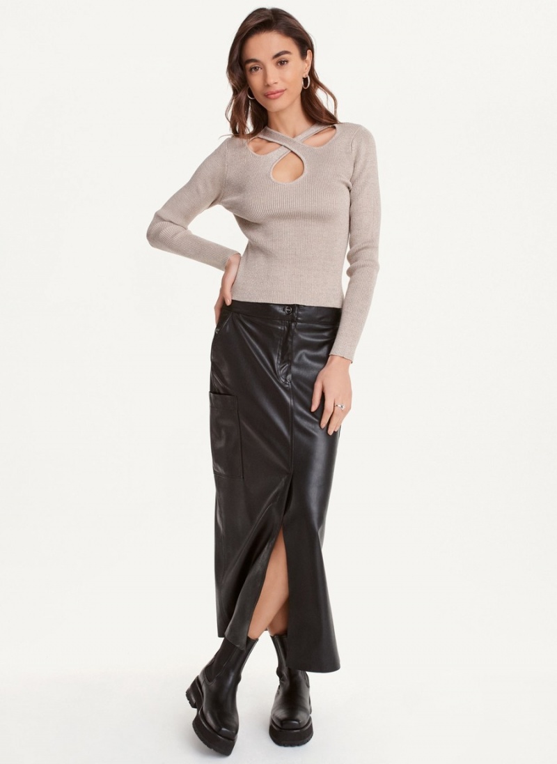 Women's Dkny Long Sleeve Rib Lurex Cut Out Sweaters Grey | N4789066