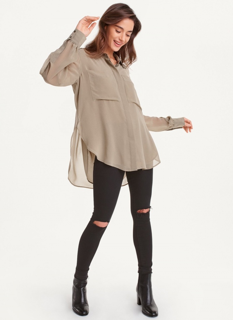 Women\'s Dkny Long Sleeve Ruffle Sleeve Chiffon Blouse Black | I6342266