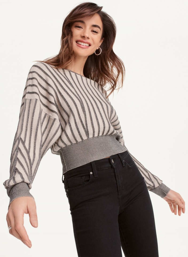 Women\'s Dkny Long Sleeve Transfer Stitch Sweaters Grey | K6538318