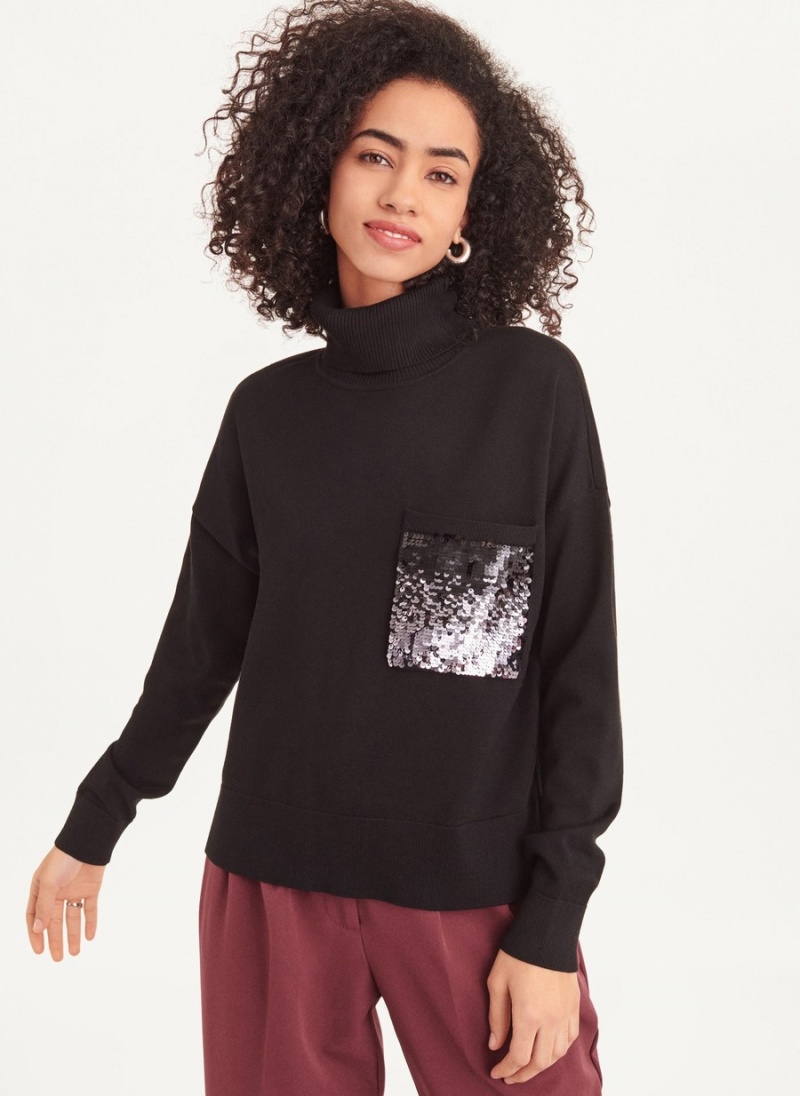 Women's Dkny Long Sleeve Turtle Neck Ombre Sweaters Black | X1710838