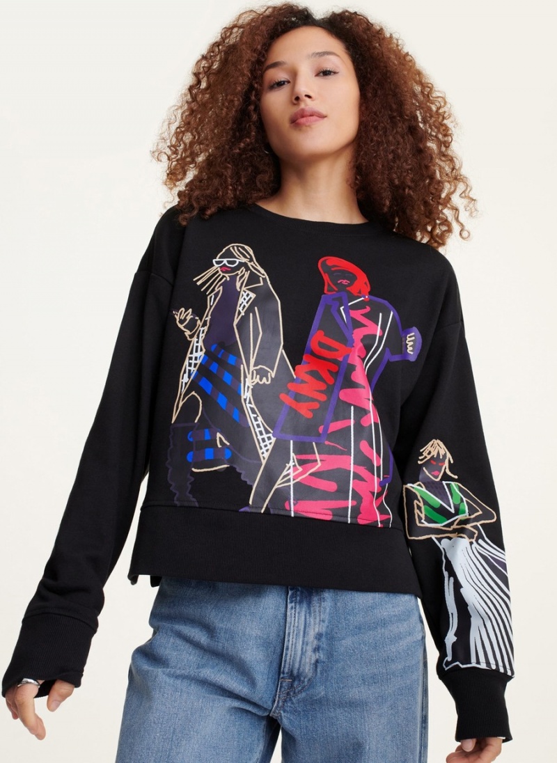 Women's Dkny Long Sleeve With Graffiti Fashion Girls Sweatshirts Black | H4594510
