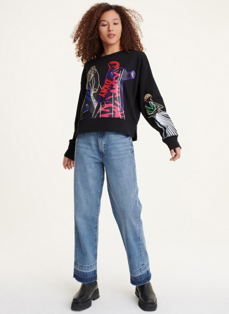 Women\'s Dkny Long Sleeve With Graffiti Fashion Girls Sweatshirts Black | H4594510