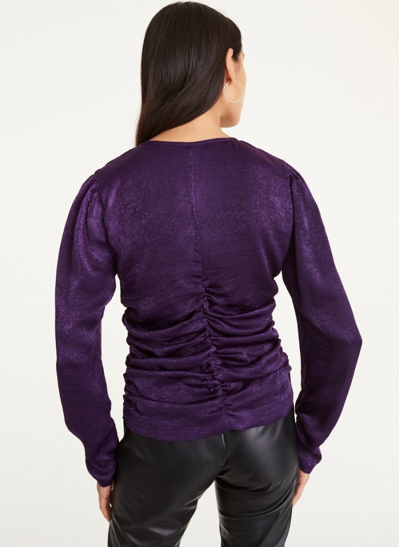 Women's Dkny Long Sleeve Zip Front Satin Blouse Black | N8210405