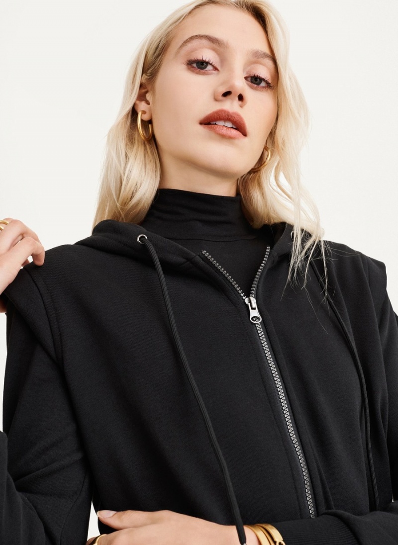 Women's Dkny Long Sleeve Zip Up With Flange Shoulder Cardigan Black | H5347290