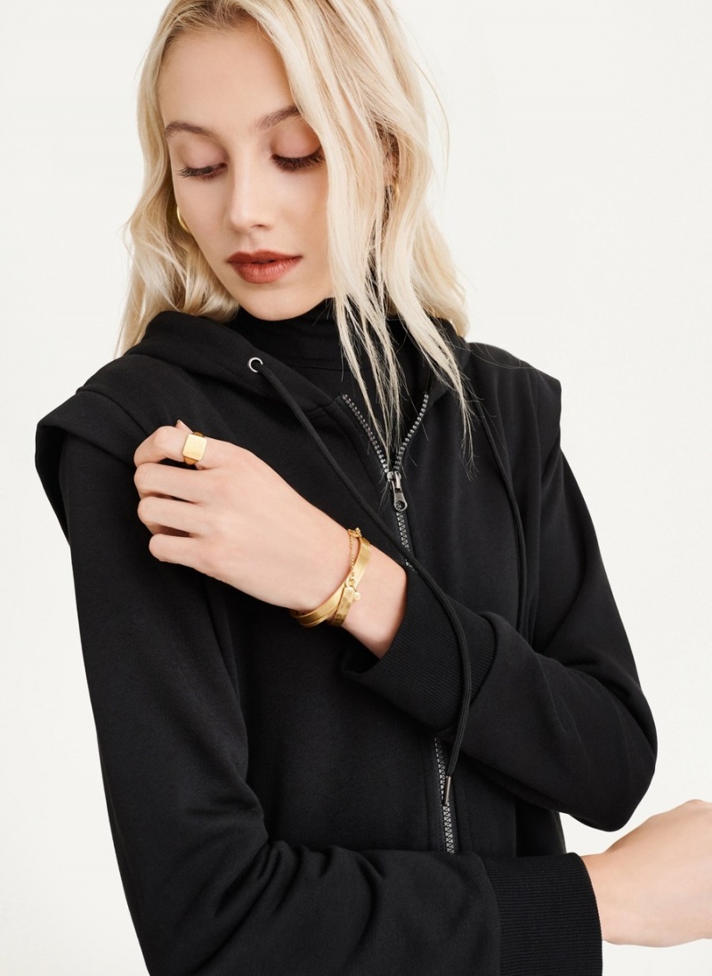 Women's Dkny Long Sleeve Zip Up With Flange Shoulder Cardigan Black | H5347290