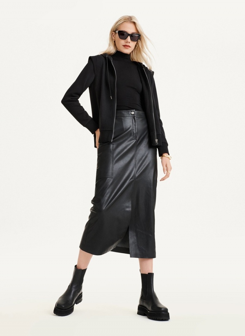 Women's Dkny Long Sleeve Zip Up With Flange Shoulder Cardigan Black | H5347290