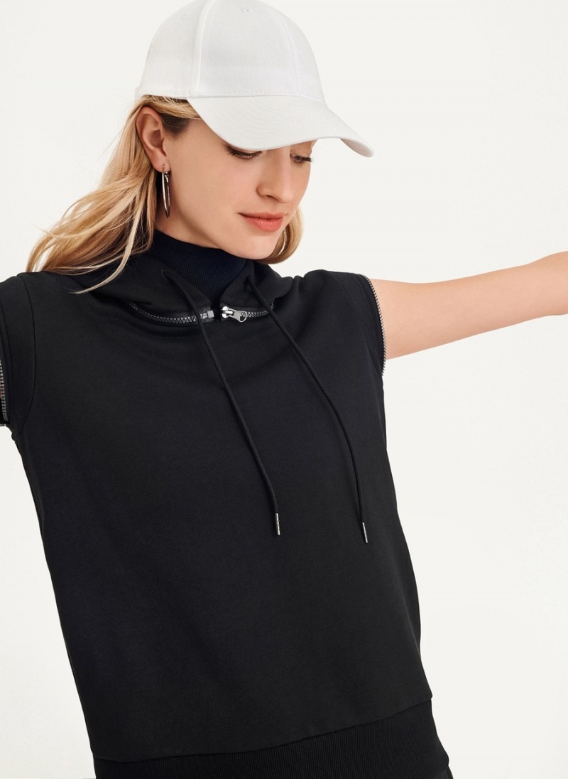 Women's Dkny Long Sleeve Zipper Shoulder With Detachable Hood Sweatshirts Black | P8058743
