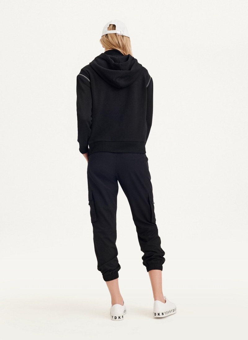 Women's Dkny Long Sleeve Zipper Shoulder With Detachable Hood Sweatshirts Black | P8058743