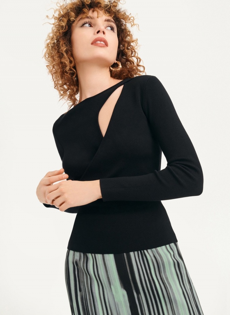 Women's Dkny Long Sleevewrap Cut Out Sweaters Black | V7369495