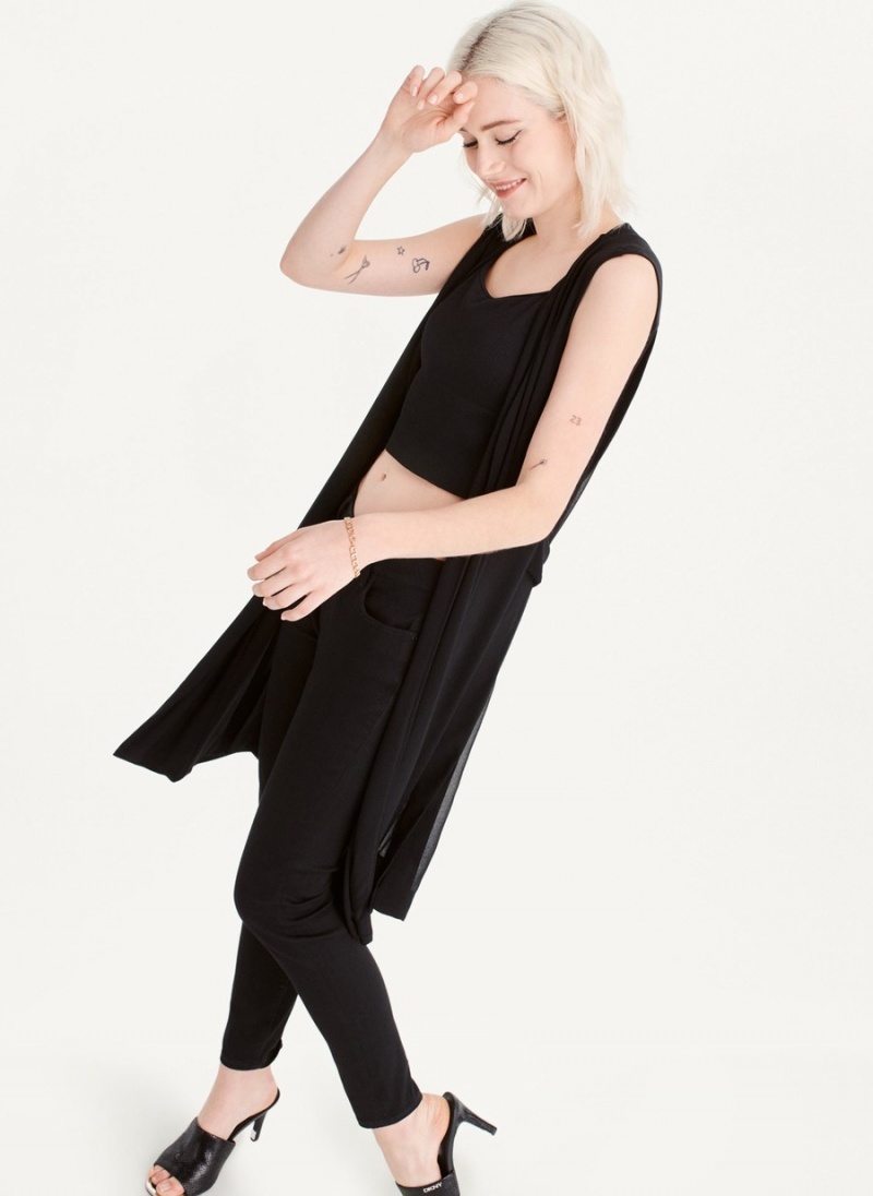 Women's Dkny Long Vest With Sheer Back Tank Top Black | Z5077576