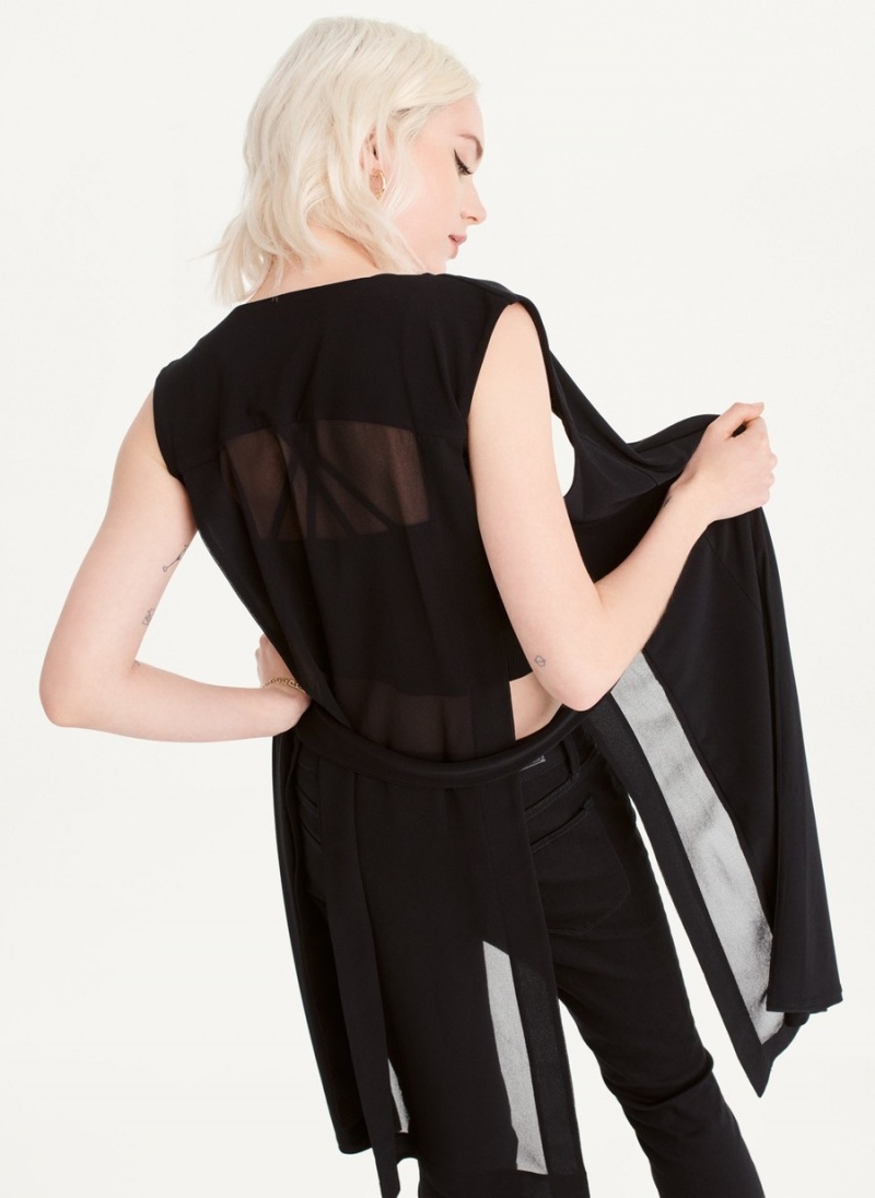 Women's Dkny Long Vest With Sheer Back Tank Top Black | Z5077576