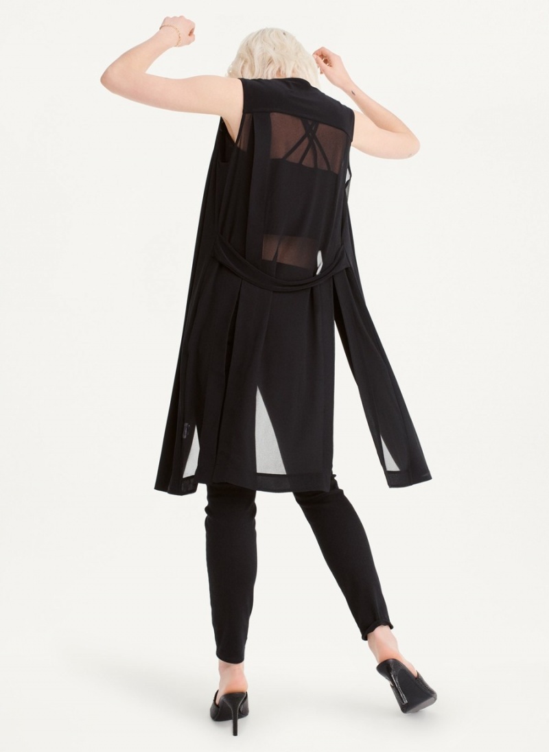 Women's Dkny Long Vest With Sheer Back Tank Top Black | Z5077576