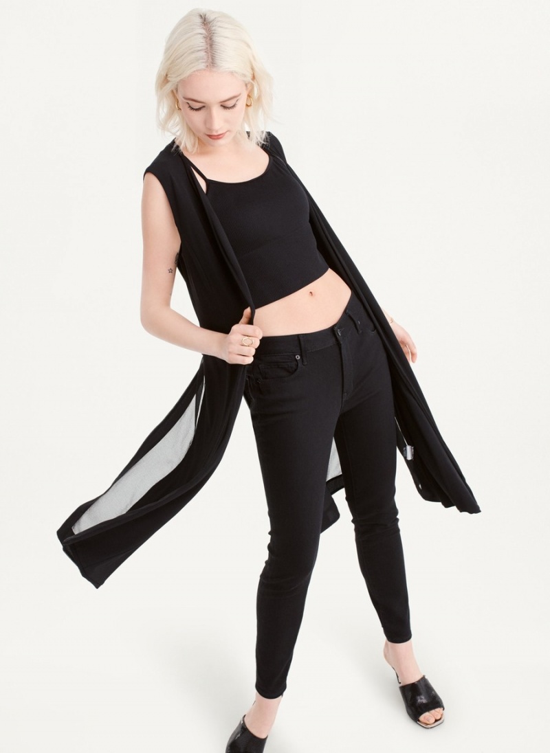 Women's Dkny Long Vest With Sheer Back Tank Top Black | Z5077576