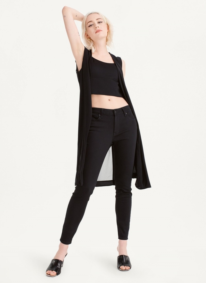 Women\'s Dkny Long Vest With Sheer Back Tank Top Black | Z5077576