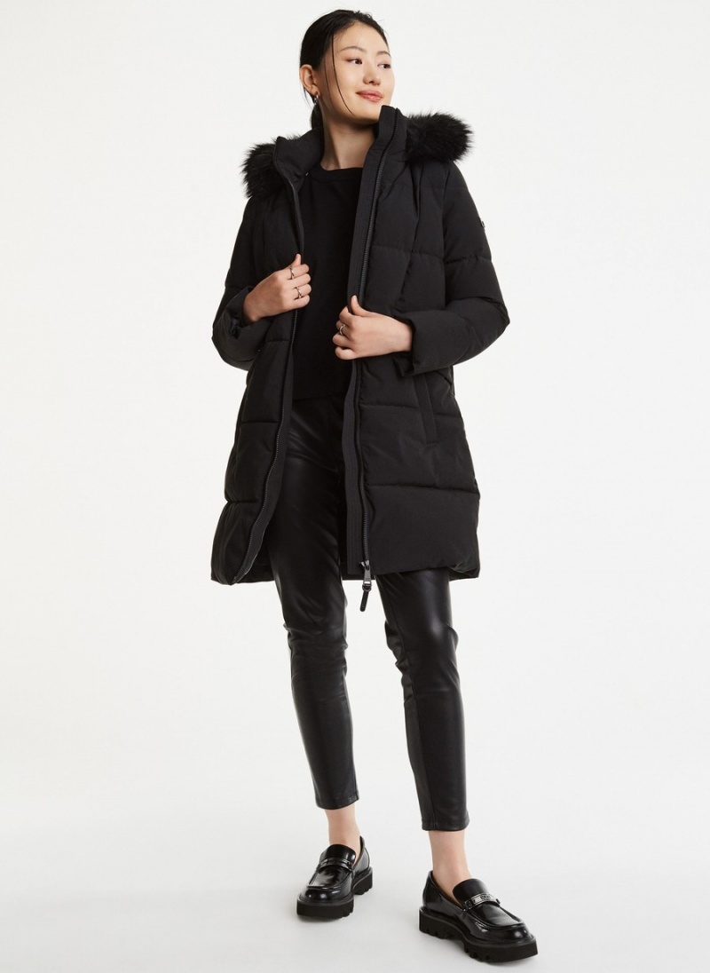 Women's Dkny Long With Double Pockets Puffer Jacket Black | B2115813