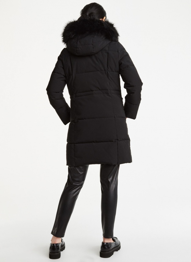Women's Dkny Long With Double Pockets Puffer Jacket Black | B2115813